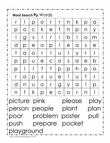The Letter P Wordsearch